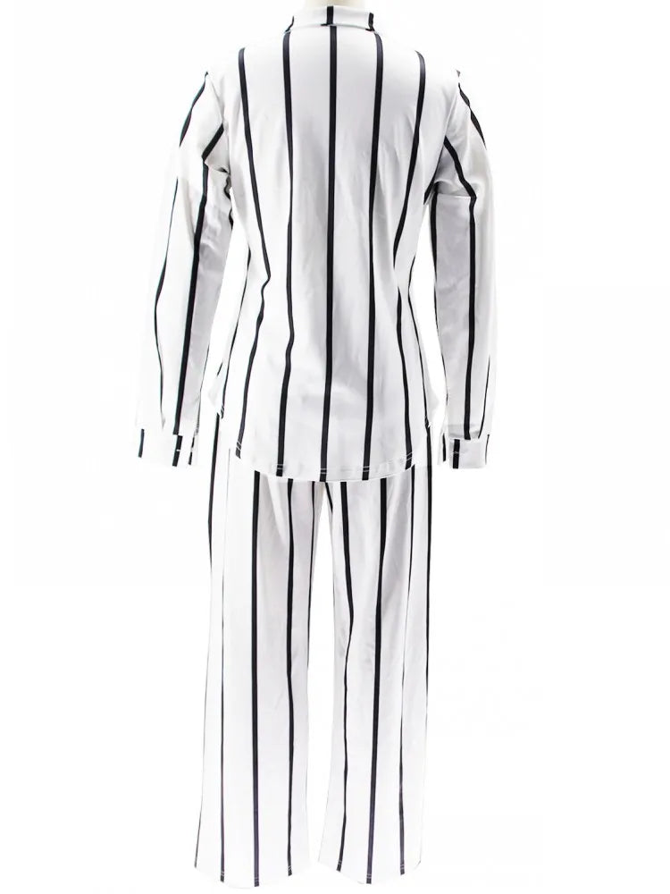2 Piece B/W Stripe Women Matching Sets
