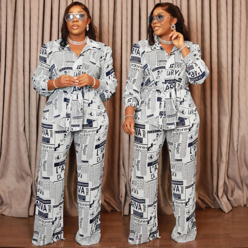 Fashion Women's African Newspaper Printed Set