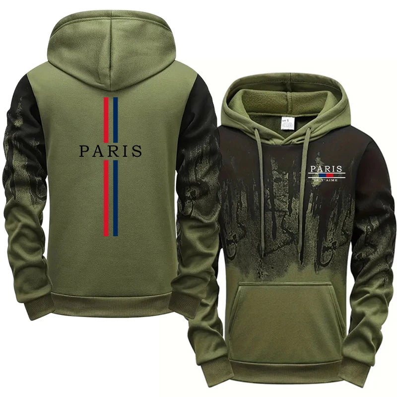 Autumn Winter Mens Tracksuit Casual Printing Splash-ink Hooded Sweatshirts Sports Jogging Mens Clothing Single Piece Tops Pants