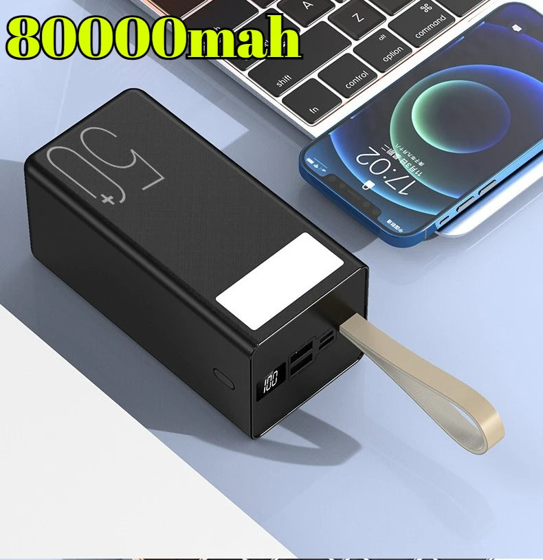 80000mAh Power Bank with LED Display Worldwide Plugs Portable Charger with LED Light High Capacity Polymer Battery Long Travel