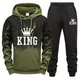 King Printing Mens Tracksuit Splash-ink Hooded Sweatshirts Casual Sports Jogging Mens Clothing Fashion Single Piece Tops Pants