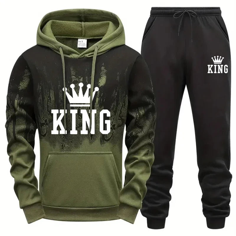 King Printing Mens Tracksuit Splash-ink Hooded Sweatshirts Casual Sports Jogging Mens Clothing Fashion Single Piece Tops Pants