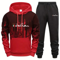 Fashion Mens Tracksuit Print Splash-ink Sweatshirt Sweatpants 2 Pcs Sets Sports Jogging Mens Clothing Casual Hoodies Sportswear