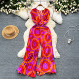 Summer Elegant Abstract Print High Jumpsuit