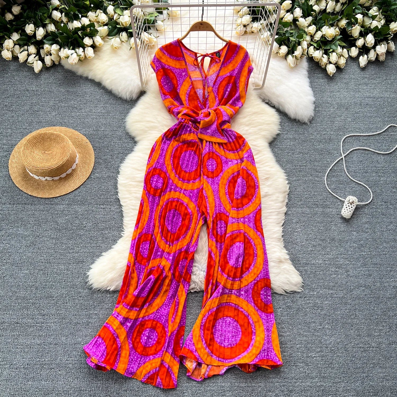 Summer Elegant Abstract Print High Jumpsuit