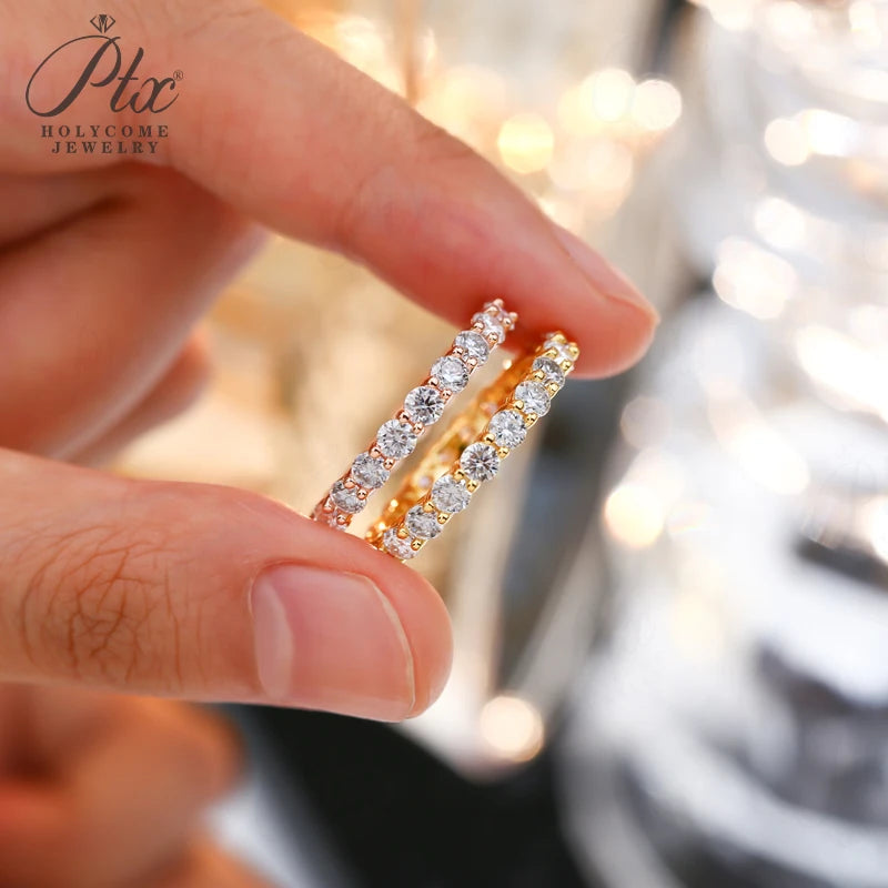 14K 18K Gold Plated Ring S925 Silver Pave Ring White Moissanite Ring