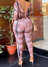 Summer Tie Dye Print Twisted Backless Top & Pants Set