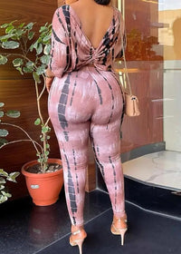 Summer Tie Dye Print Twisted Backless Top & Pants Set