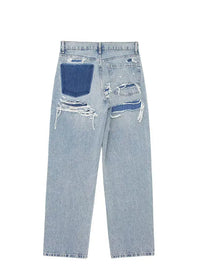 Denim Solid Loose Zipper Fly Wide Leg Pant