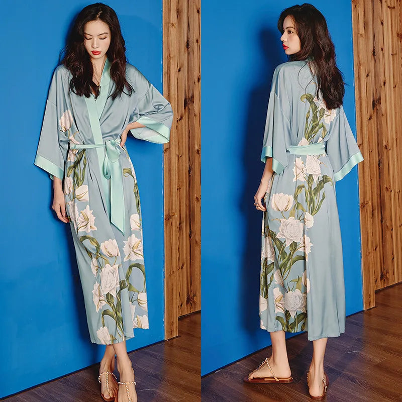 Summer Ice Silk Pajamas Bathrobes