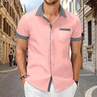 Solid Color Patchwork Printed Shirt for Men