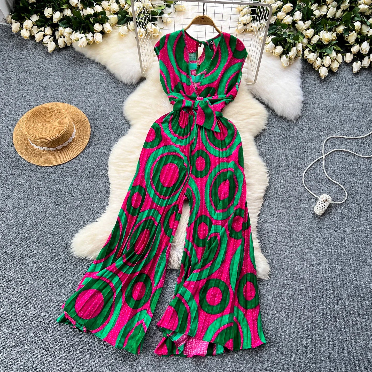 Summer Elegant Abstract Print High Jumpsuit