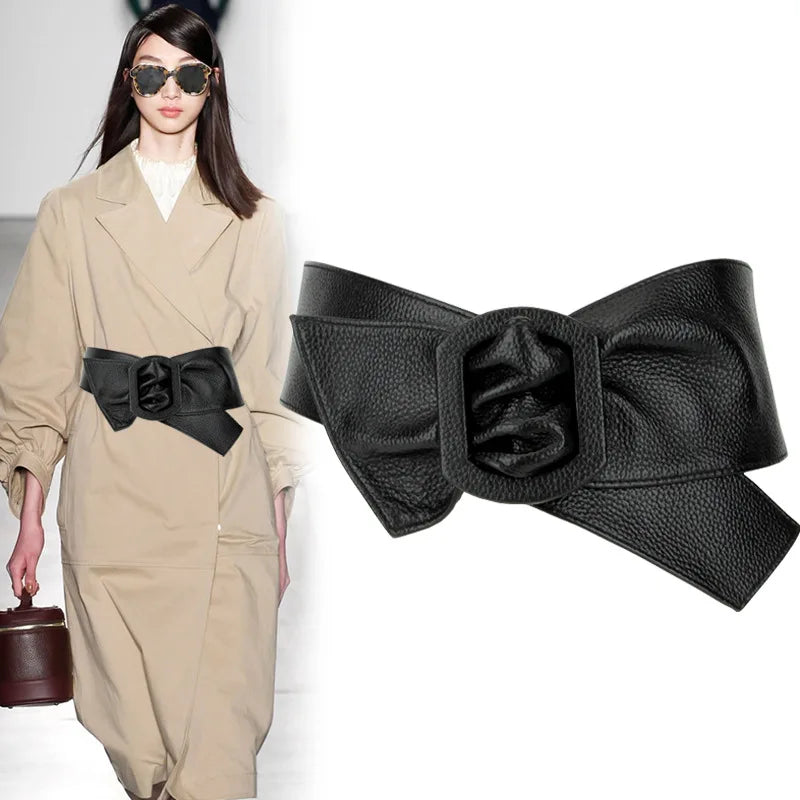 Women Belt for Dress Genuine Leather Bowknot Wide Belts Wrap Waistband Coat Corset Designer Luxury Brand Cummerbunds Waistbelt