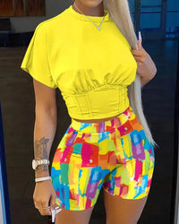 Casual Lady Top & Shorts Printed Set
