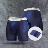 Men's Boxers Shorts Ice Silk Mesh Underwear Cueca Breathable U Convex Pouch Panties Man Middle Long Leg Underpants Large Size