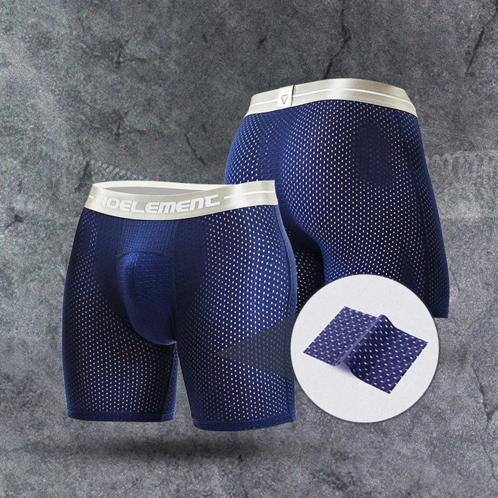Men's Boxers Shorts Ice Silk Mesh Underwear Cueca Breathable U Convex Pouch Panties Man Middle Long Leg Underpants Large Size
