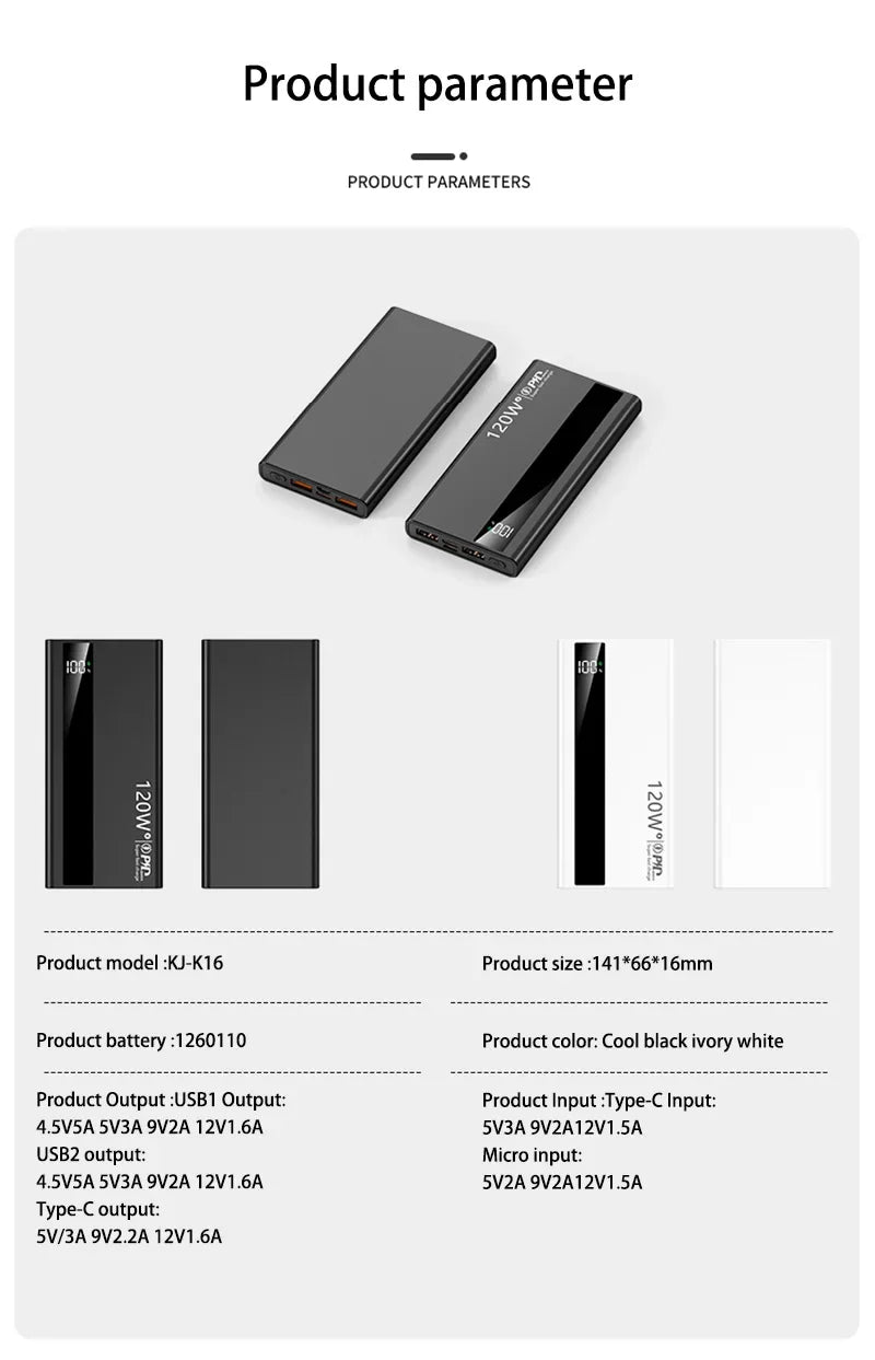 OnePlus 200000mAh Power Bank Large Capacity 120W Super Fast Charging PD20W Power Bank Digital Display Suitable  All Phones