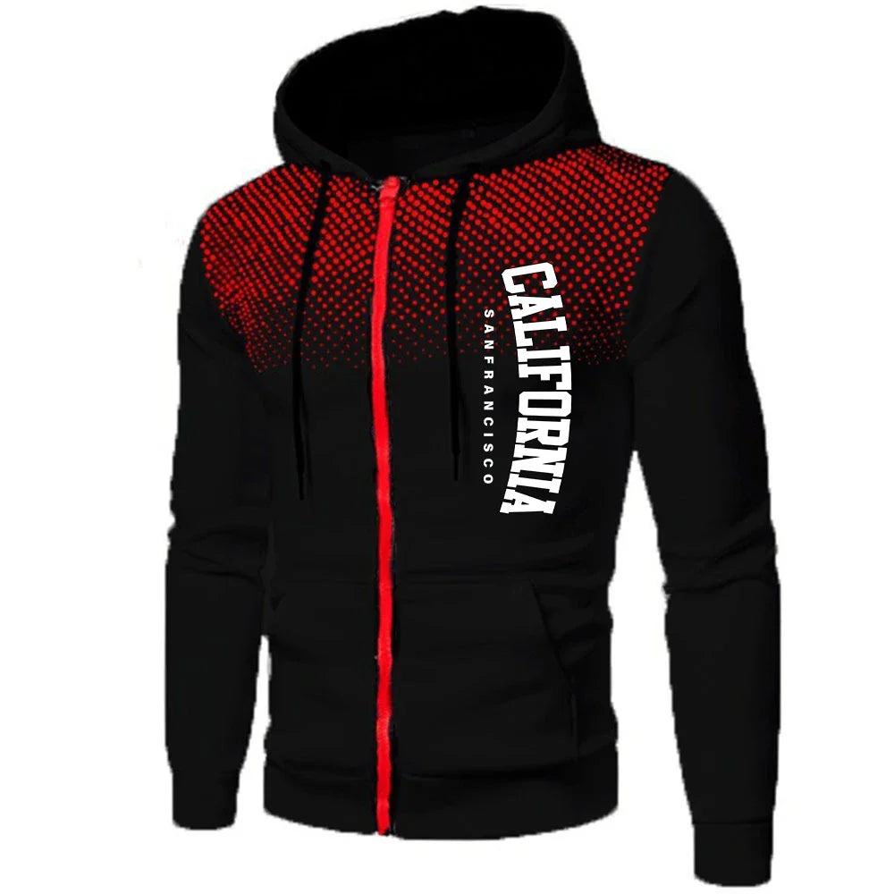 Fashion Men's Hoodies Print Casual Zipper Jacket Outdoors Sports Jogging Mens Clothing Autumn Winter Round Dot Sweatshirts Coat