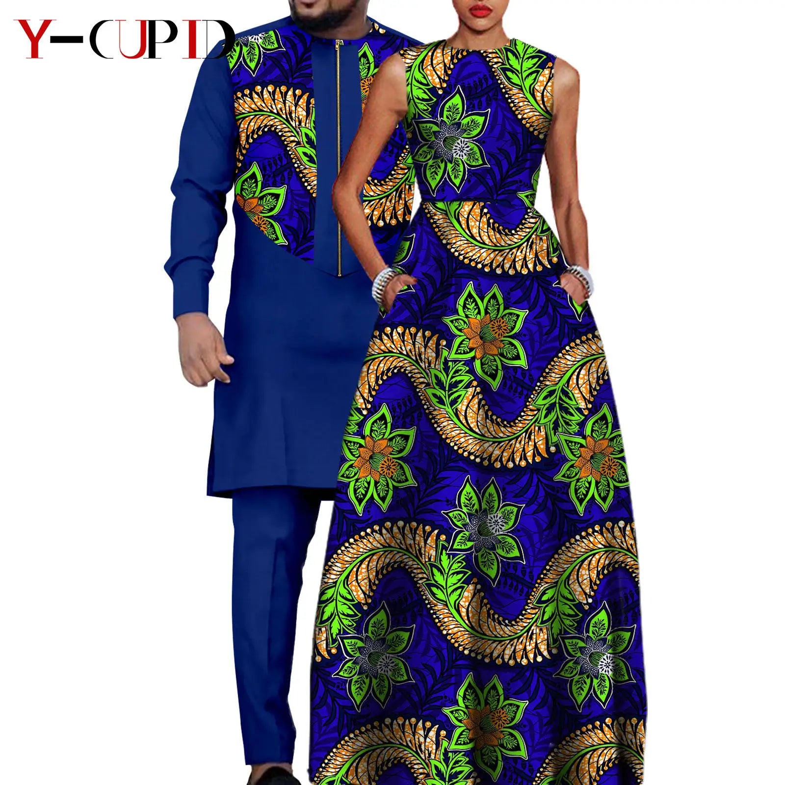 African Dresses for Matching Couple Outfits for Party Vestidos Y23C067