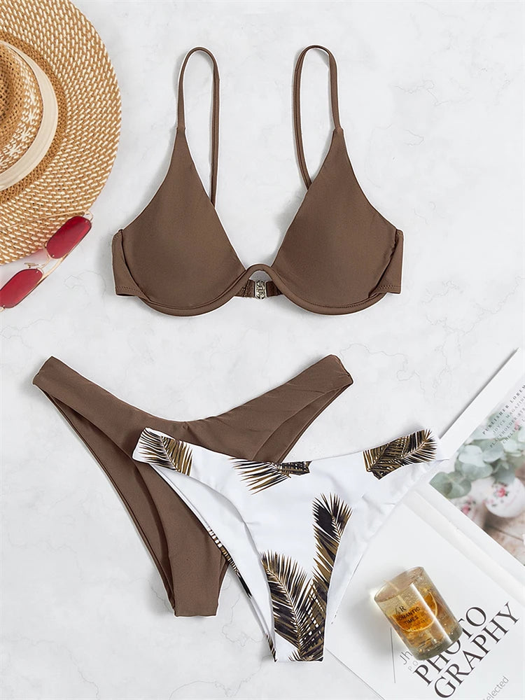 Solid Print Sling Sexy Thong Bikinis Set