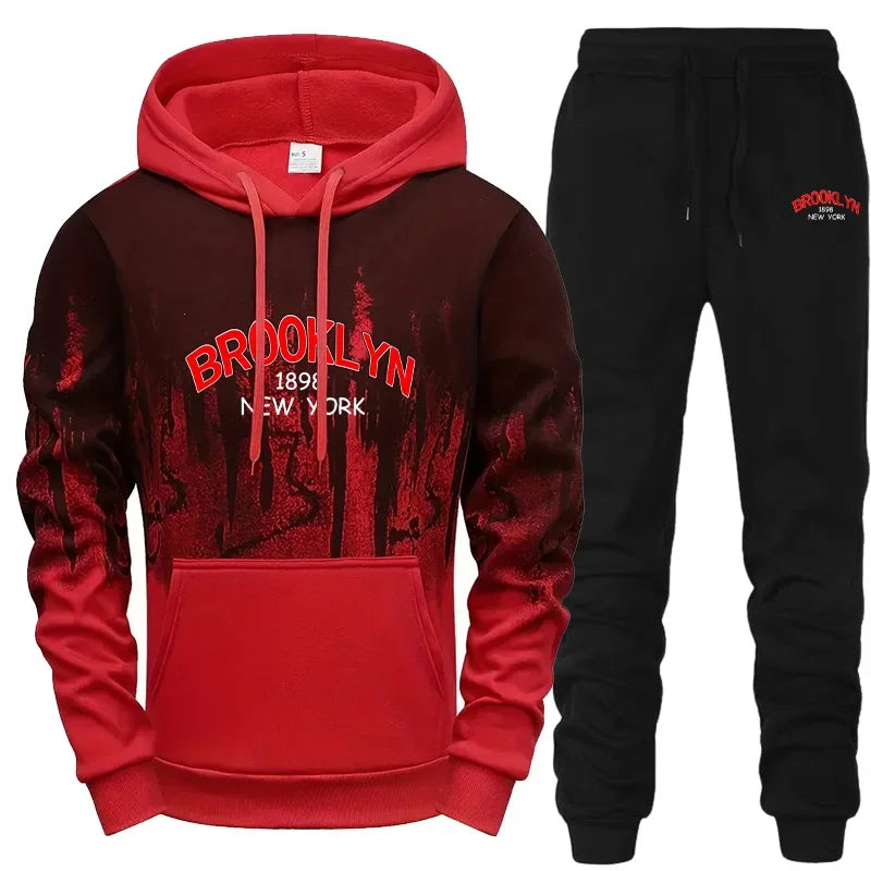 Daily Mens Tracksuit Casual Letter Printing Splash-ink Hooded Sweatshirts Sports Jogging Mens Clothing Single Piece Tops Pants