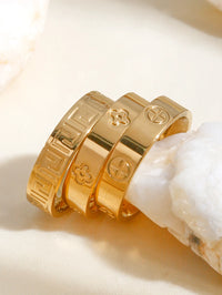 18K Gold, Great Wall Pattern, Four Leaf Flower, Cross Ring For Women