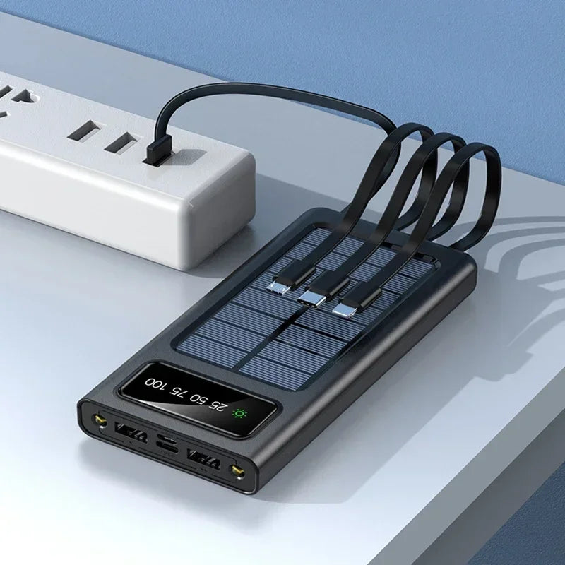 200000mAh 120W Solar Power Bank With Led Lamp Super Fast Charging Ultra High Capacity 4 Wire Digital Display External Battery