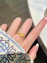 24K Real Gold Square Sugar Citrine Ring for Ladies