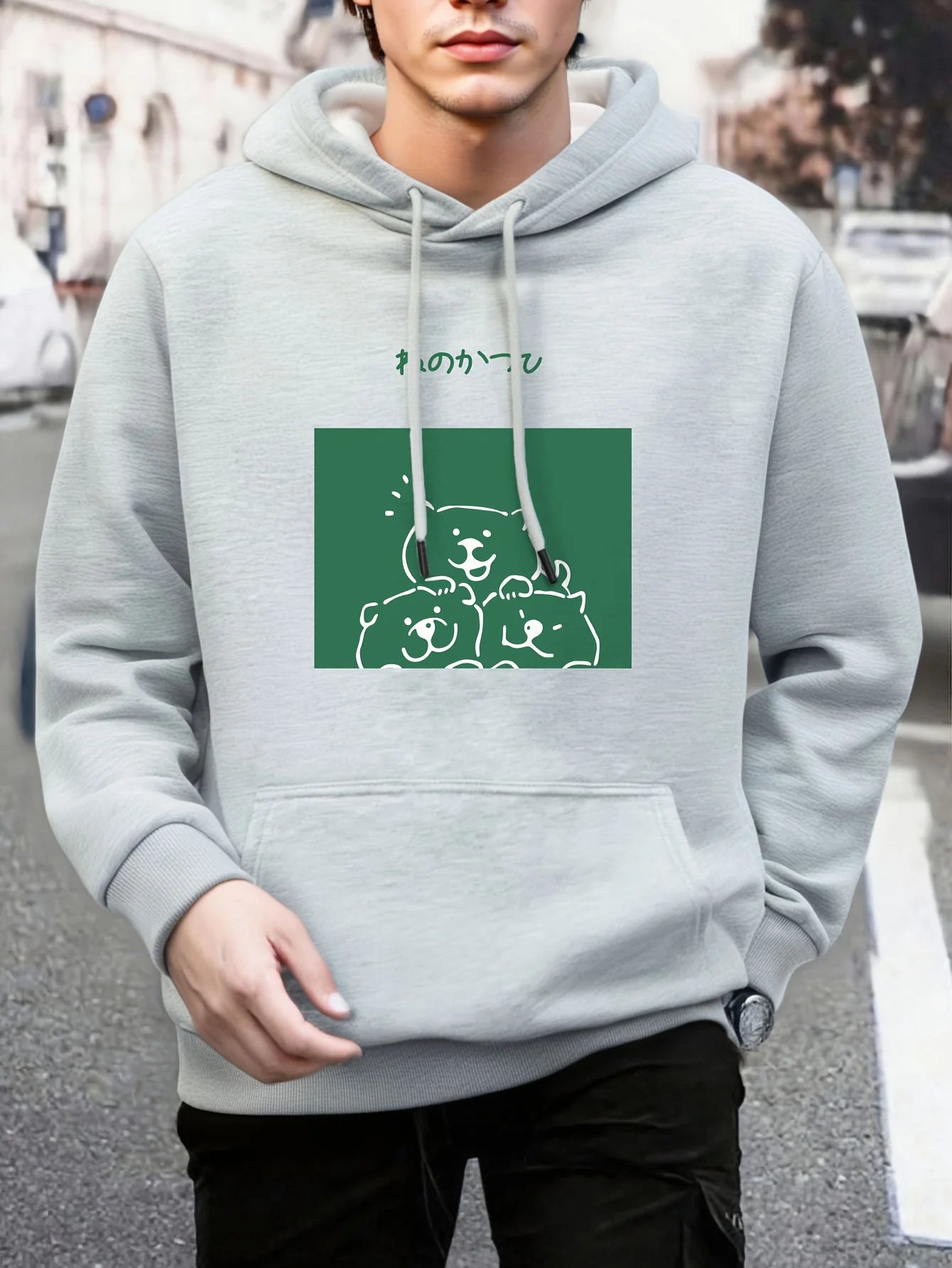 Cartoon Bear Pattern Men's Hoodie