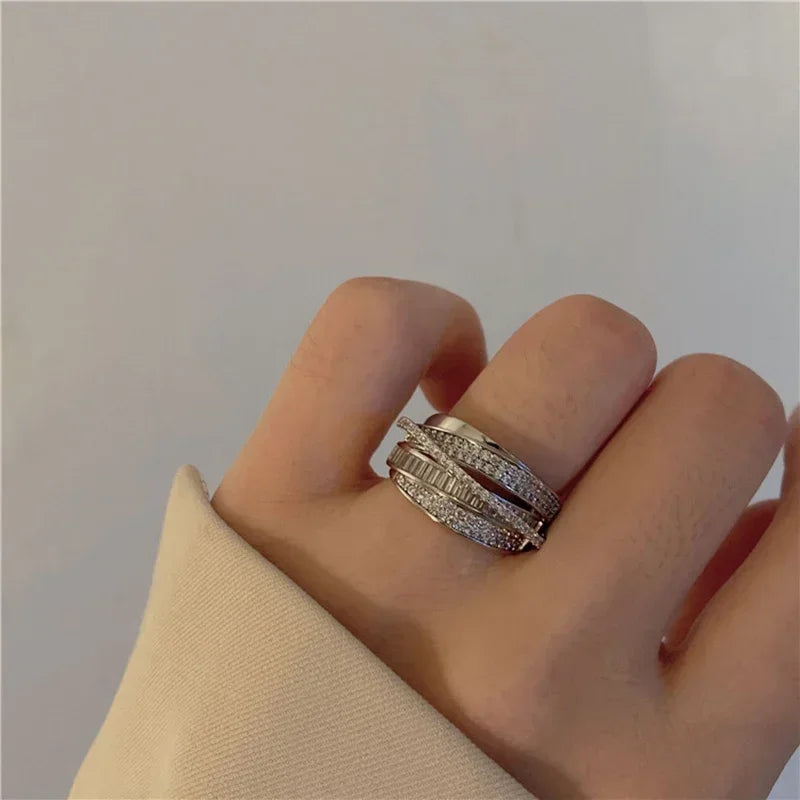 Rhinestone Ring Multi-layer Winding Rings for Women Wedding Full Zircon