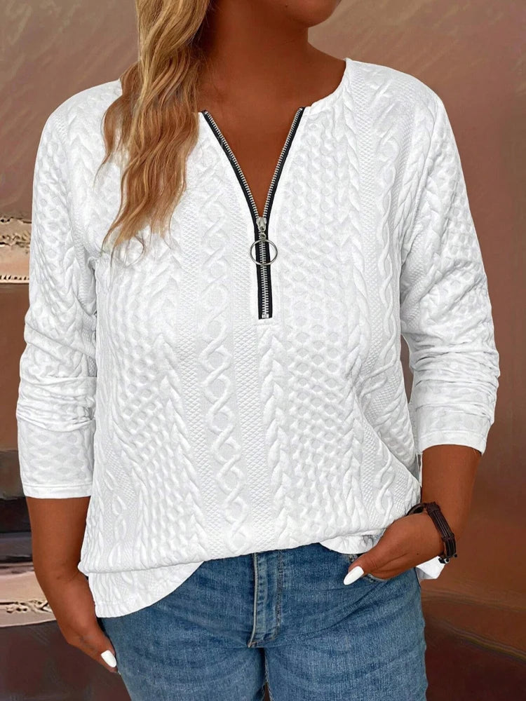 Plus Size Half-Zipper Long Sleeve T-Shirts