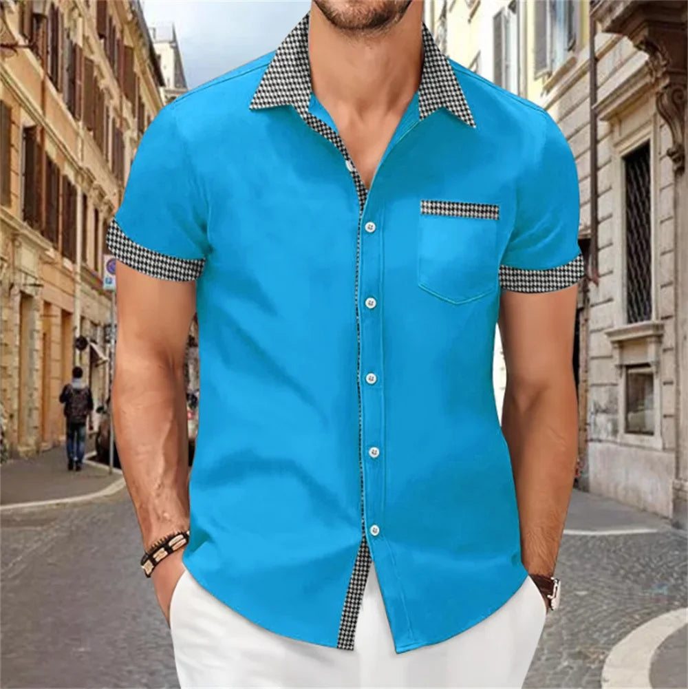 Solid Color Patchwork Printed Shirt for Men
