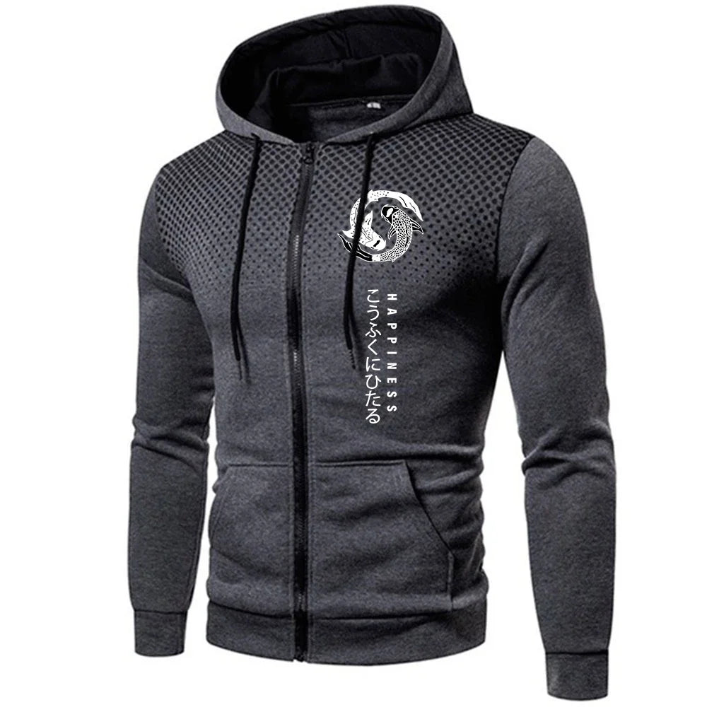 Casual Men's Hoodies Printing Daily Zipper Jacket Outdoors Sports Jogging Mens Clothing Autumn Winter Round Dot Sweatshirts Coat