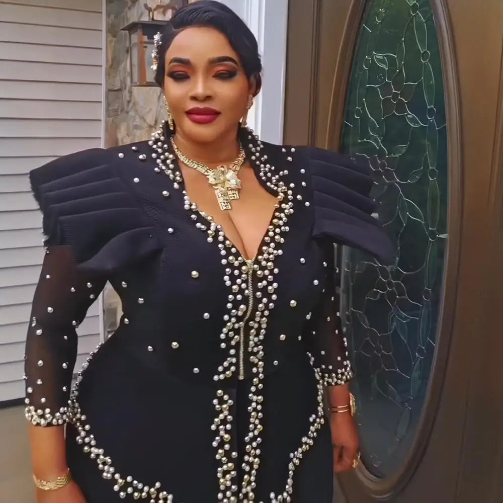 African women's elegant dress Mesh fabric