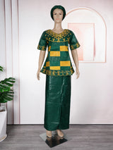 MD African Dresses For Women Embroidery 2PCS Tops Dresses Ankara Rich Robes Traditional Party Wedding Ramadan Church Clothes