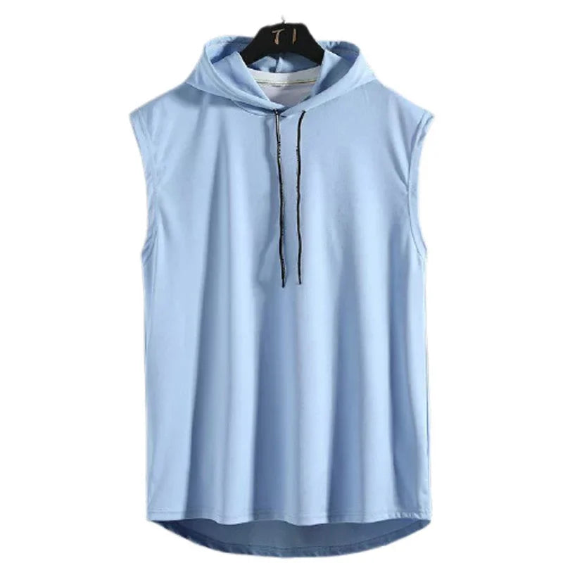 Men Tie Collar Hooded Sleeveless Vest