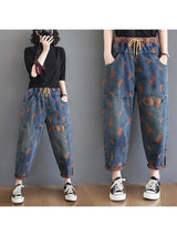 Feather Embroidery Loose Thin Drawstring Pants