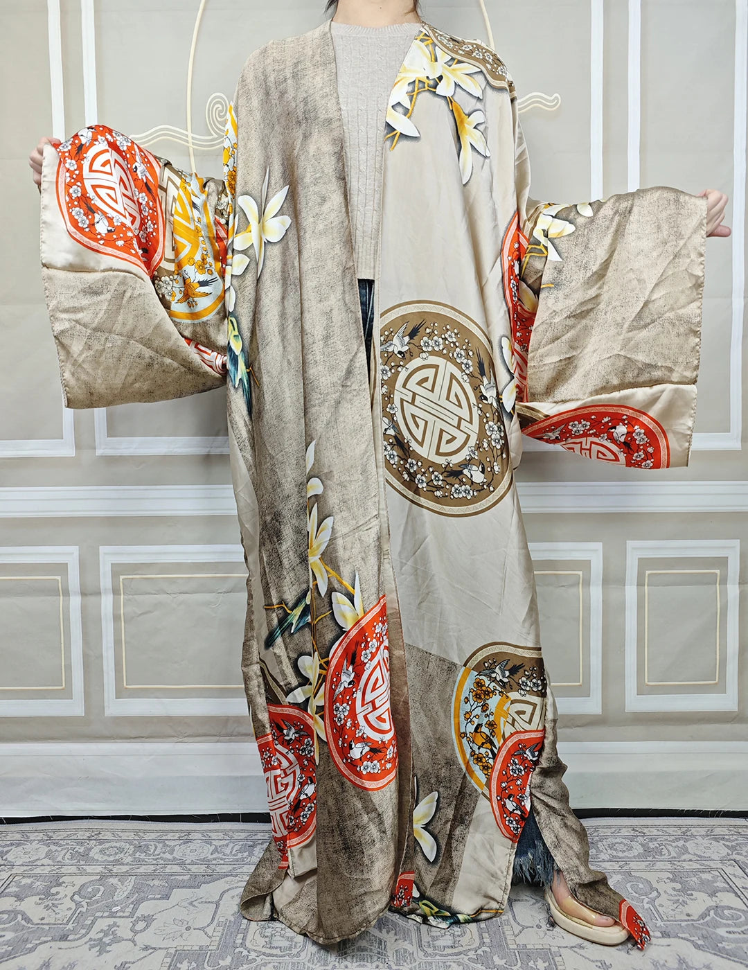 African Dresses For Women Plus Size Muslim Summer Silk Loose Cardigans Traditional Ramadan Long Duster Coat For Party