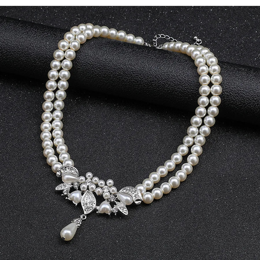 Personality flower Pearl Wedding Necklace Earring