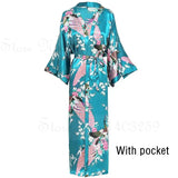 Women Long Robe Peacock Satin Print Nightgown