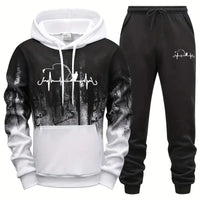 Mens Tracksuit Printed Splash-ink Sweatshirt Sweatpants 2 Pcs Sets Casual Sports Jogging Mens Clothing Street Hoodies Sportswear