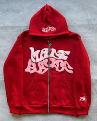 Zipper Hooded Sweatshirt With Retro American Letters