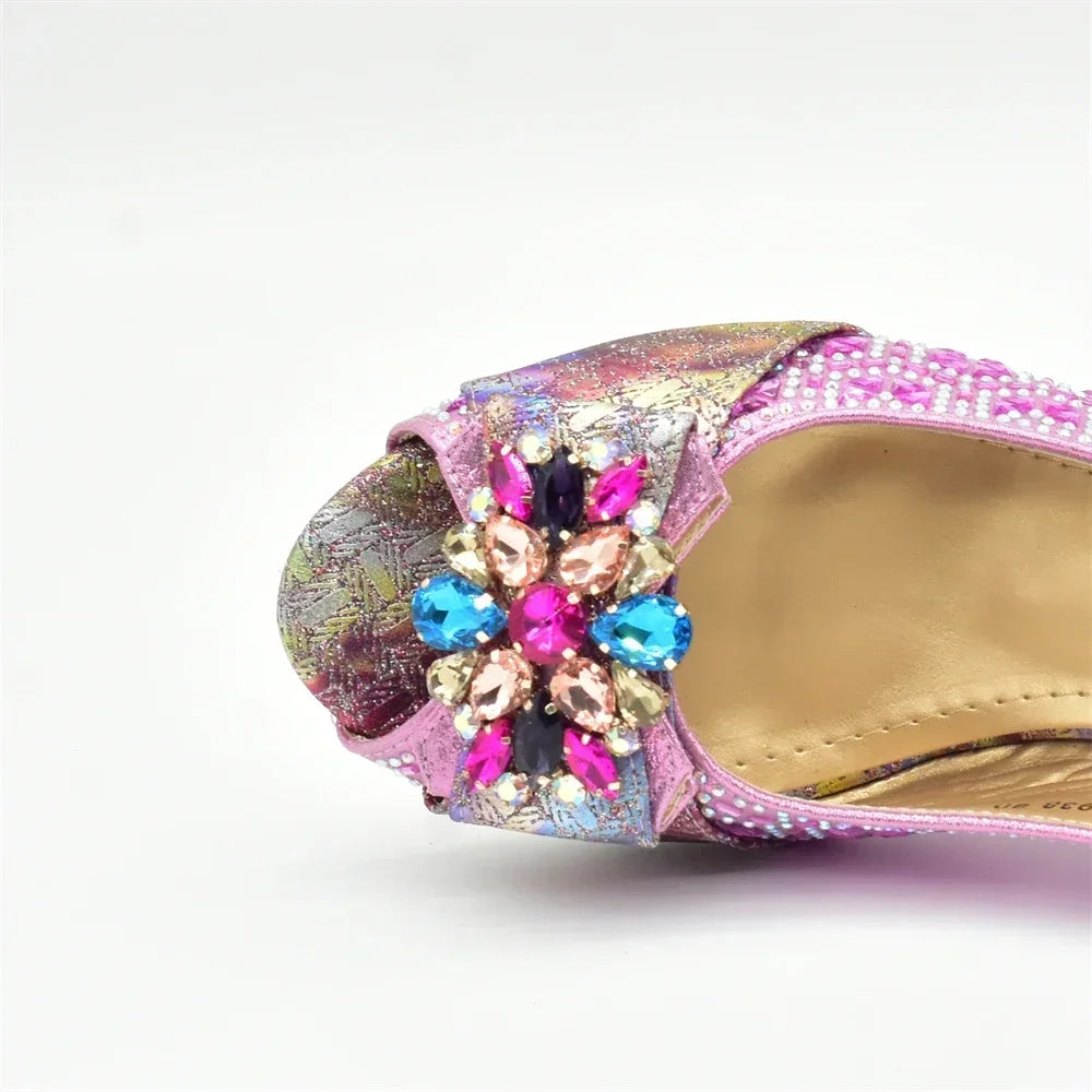 Fashion Italian Shoe and Bag Set with Rhinestone