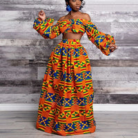 Afro Women 2-piece Set Lady Full Sleeve Shoulder Off