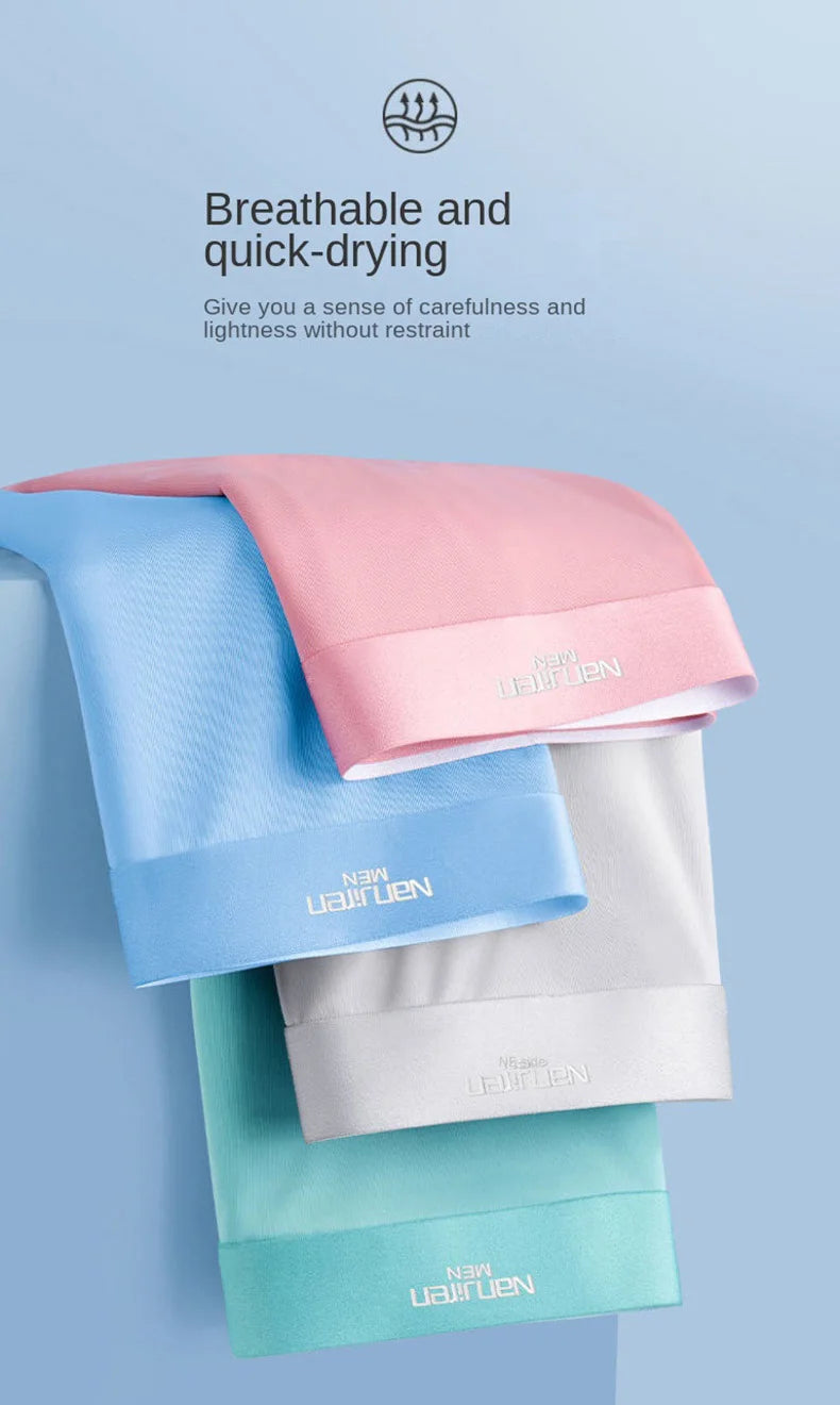 4pcs Boxer Shorts Men's Ice Silk Underwear Male Underpants Breathable Sexy Thin Panties U Convex Lingerie Wholesale Lots L-6XL