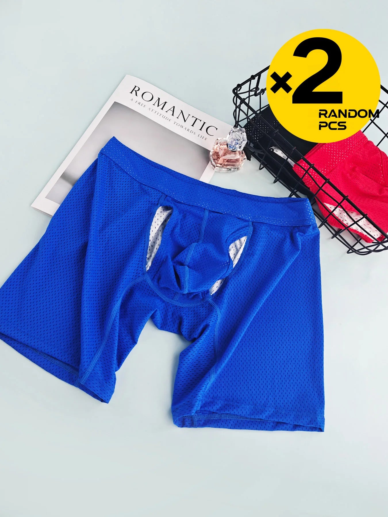 2pcs/3pcs/4pcs Long Leg Boxer Shorts for Men in Breathable Mesh Fabric Sport Underwear Randomly