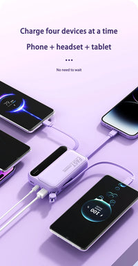 50000mAh Large Capacity Power Bank 4 In1  Built in Cable Intelligent Digital Display Laser Light Fast Charging External Battery