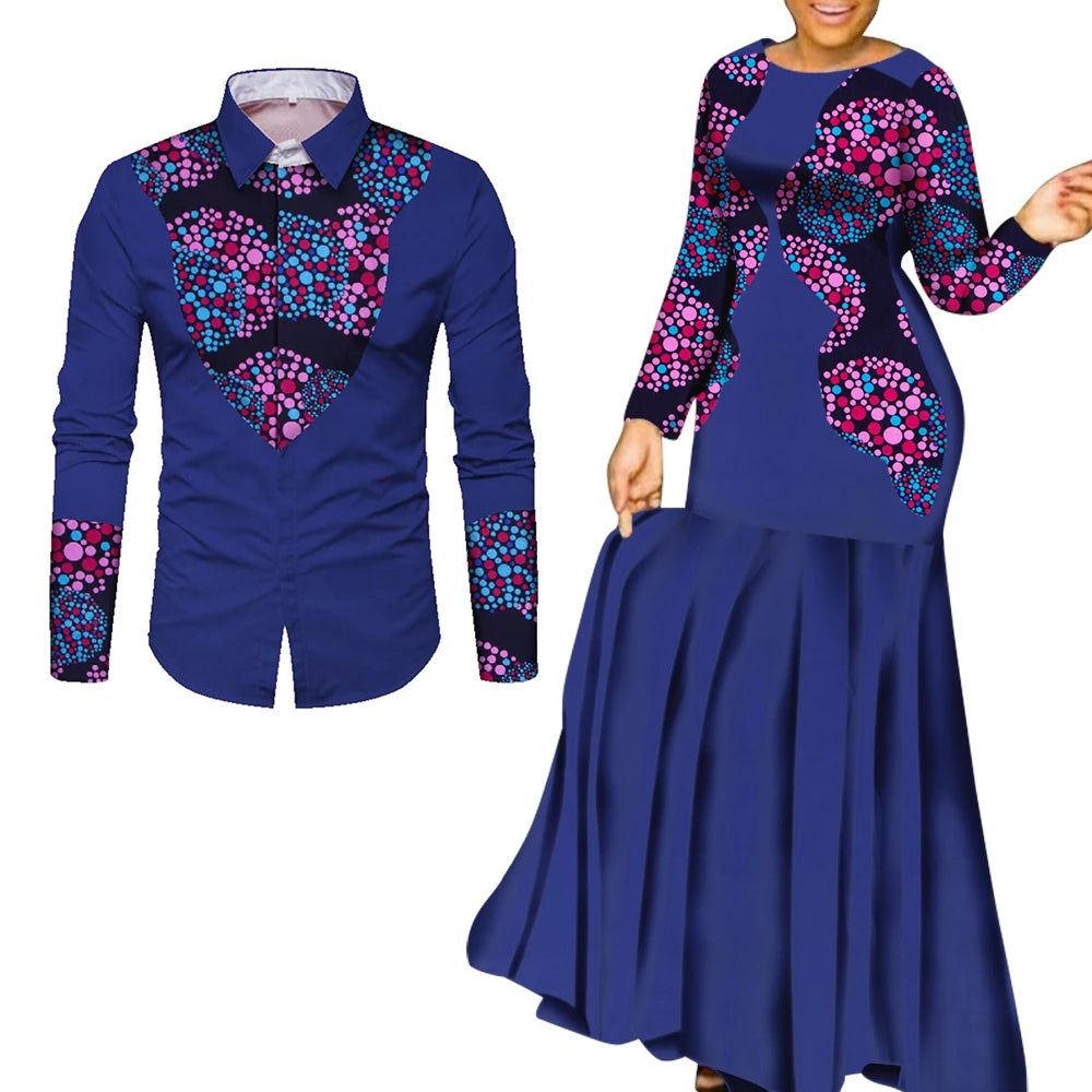 African Clothes for Couple African Clothing for Lovers Man's Woman's Long Party Maxi Dress WYQ