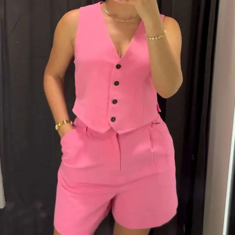 V Neck Crop Vest Top Sets For Women