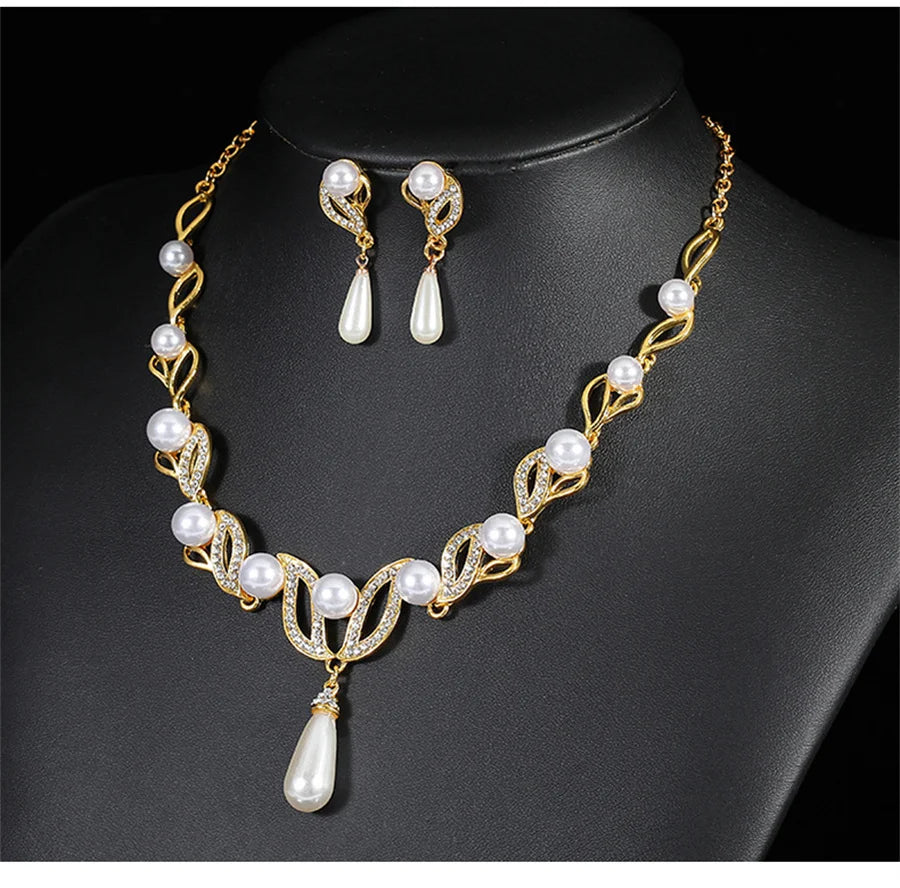 Personality flower Pearl Wedding Necklace Earring